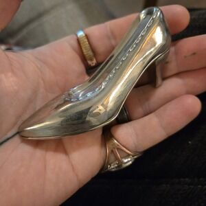 Vtg Marmi Italy Silver Tone High Heel Shoe Salt Pepper Shaker Novelty Table 80s